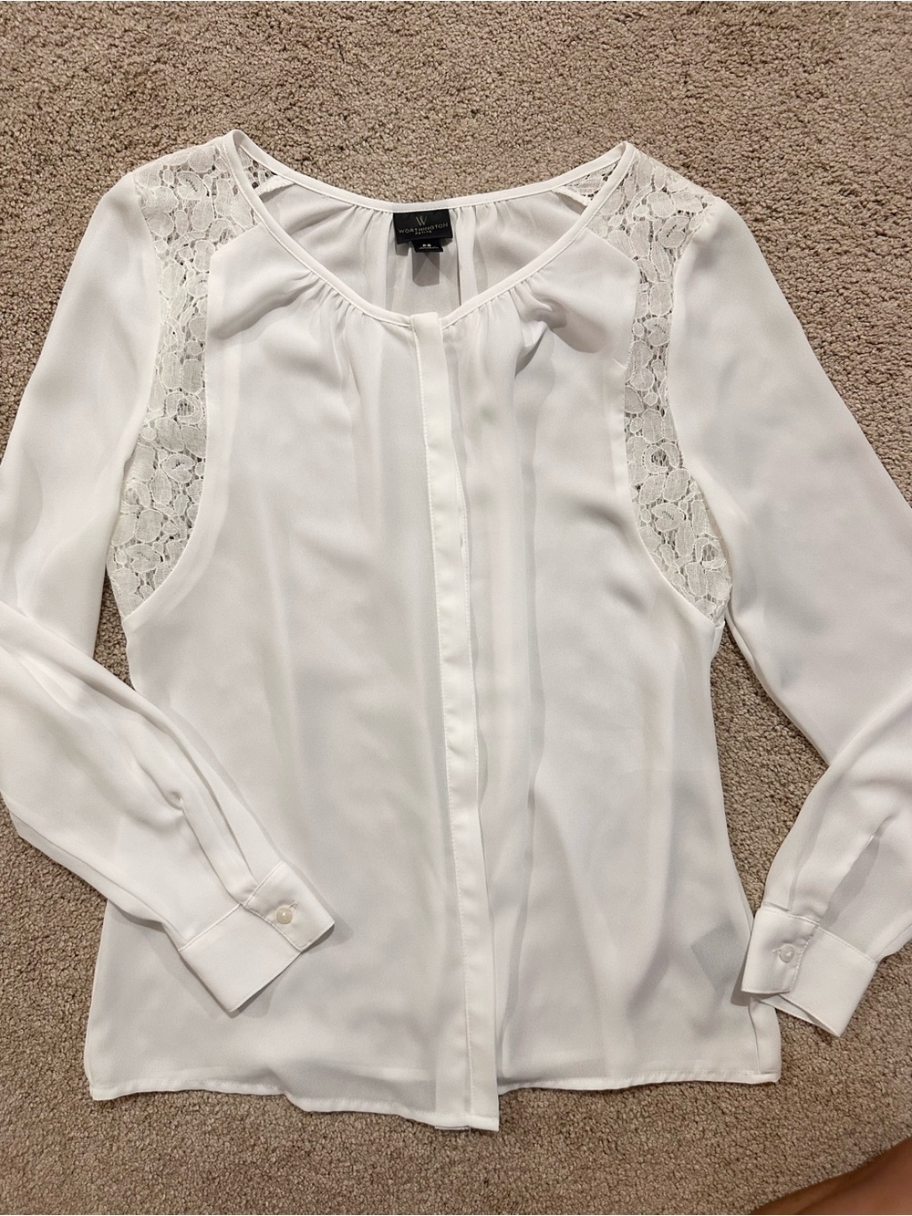 Petite S White Lace-Shoulder Blouse - Classic Women's Top